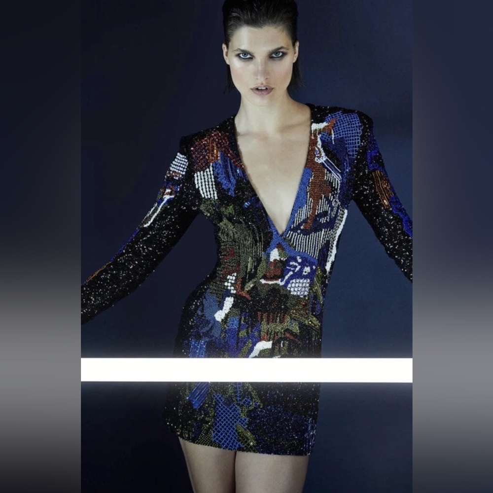 BALMAIN Graffiti Bead-embroidered Mini Dress Size 42 / US 10 NWT